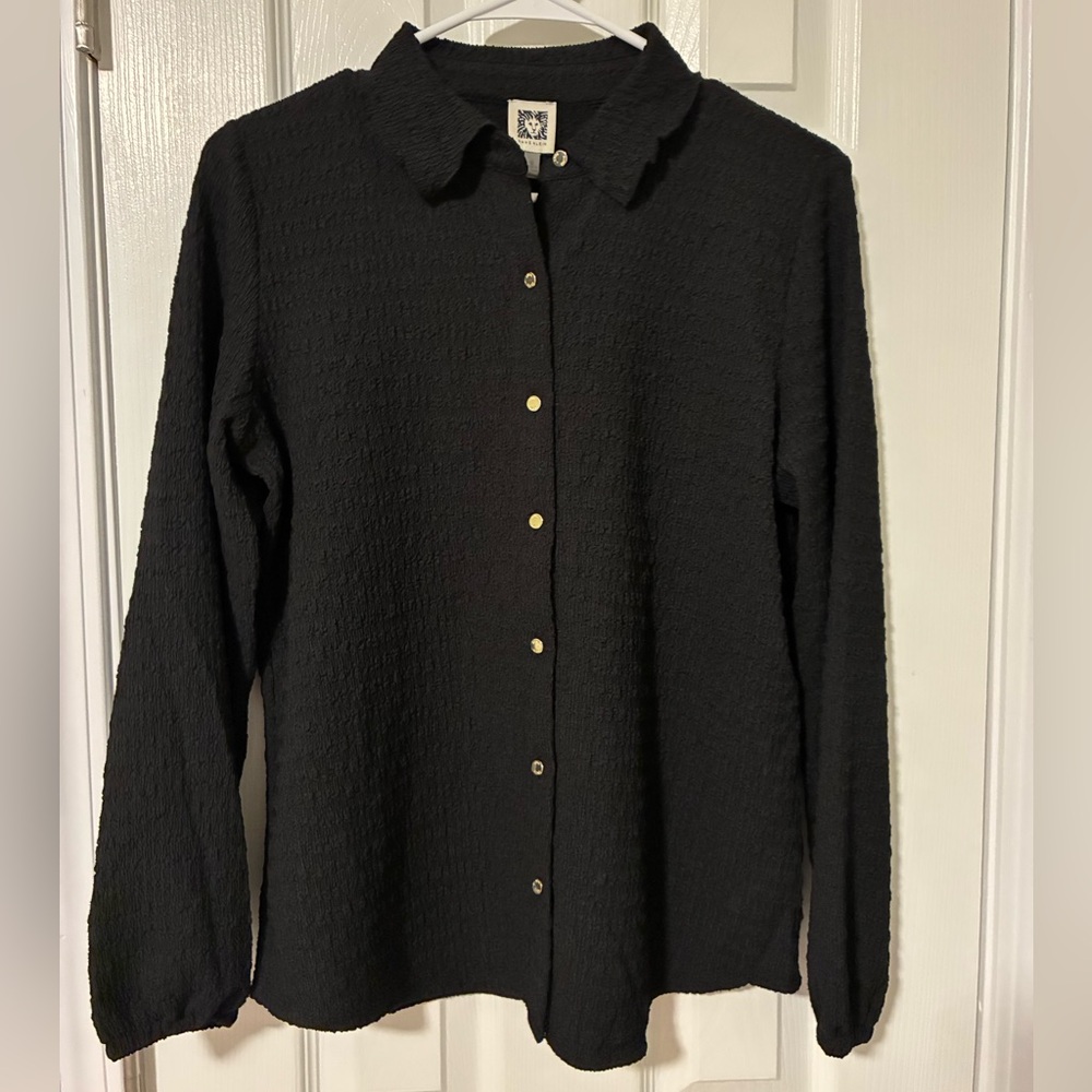 Anne Klein Black Textured Shirt with Gold Accents